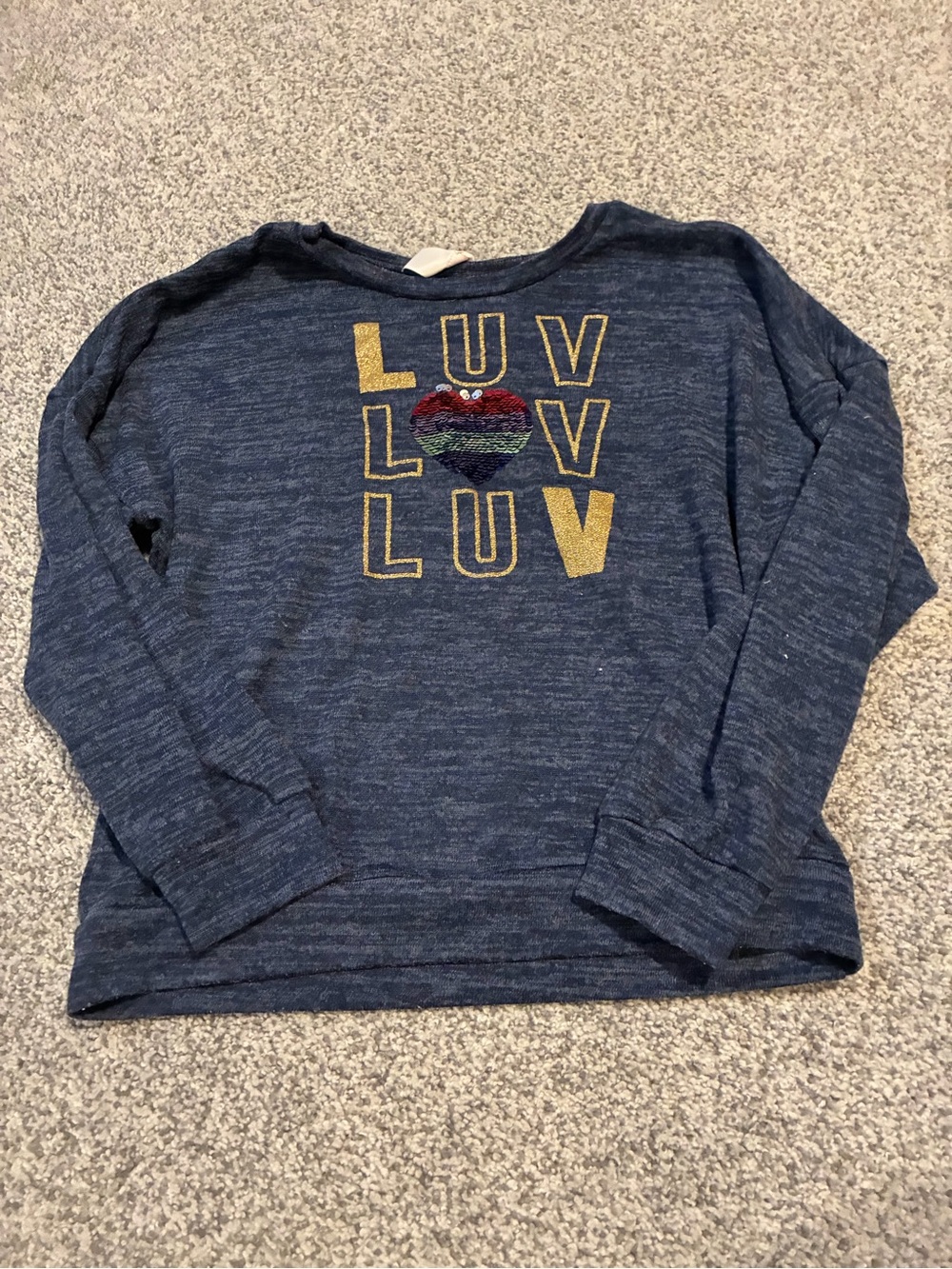 Pinky Navy Blue Long-Sleeve 'LUV' Graphic Top with Gold Accents